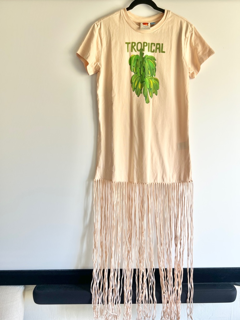 FARM Rio Peach Tropical Banana Fringe Swim Cover-Up T-Shirt Dress Size XS - Picture 4 of 11